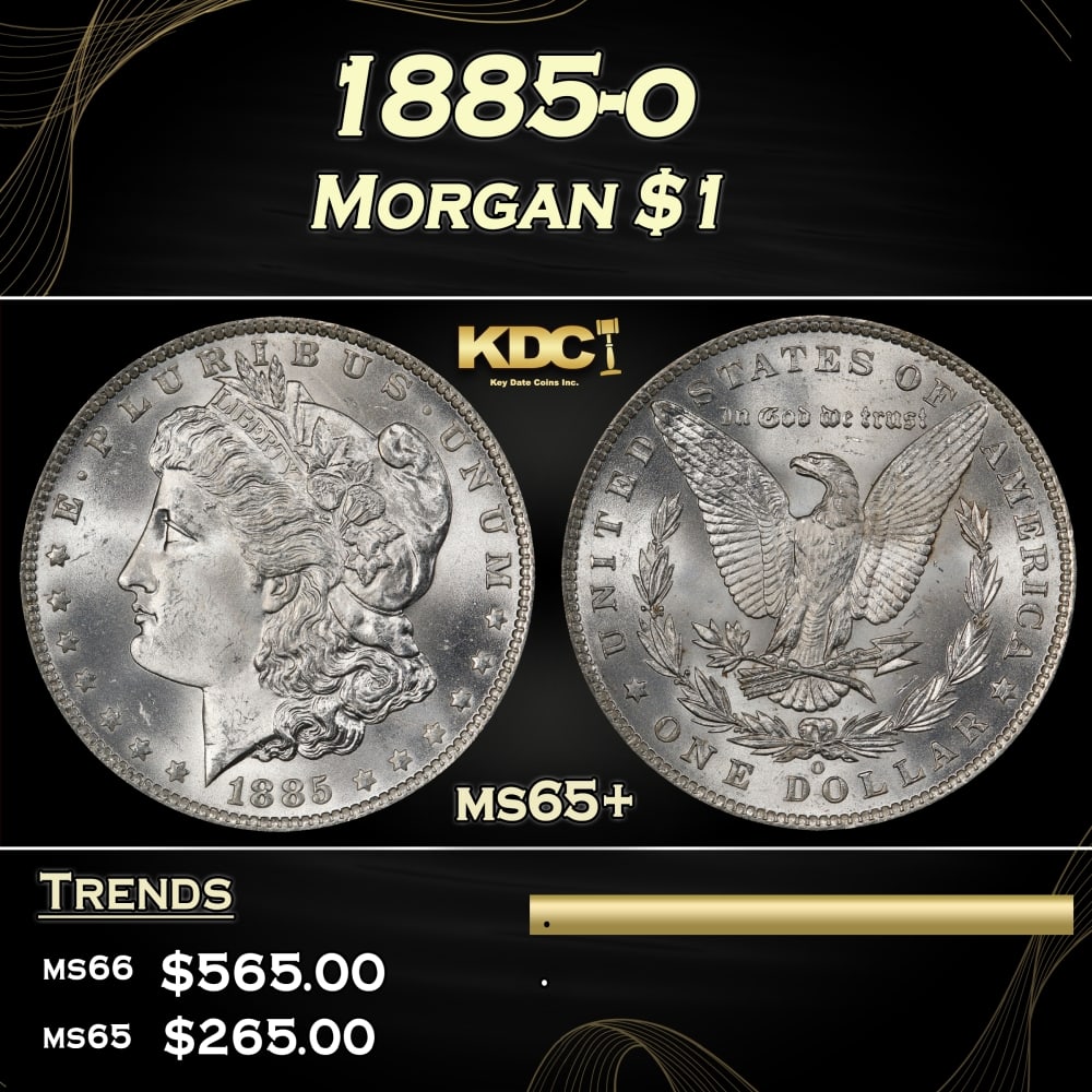 1885-o Morgan Dollar $1 Grades ms65+: 1885-o Morgan Dollar $1 Grades ms65+. 0 Historic precious metal trends is causing increased spot pricing by the day. On auctions with set openings, we are doing our best to have items priced at their