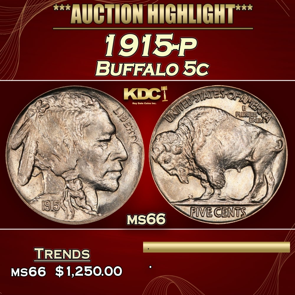 1915-p Buffalo Nickel 5c ms66 SEGS (1 of 4)