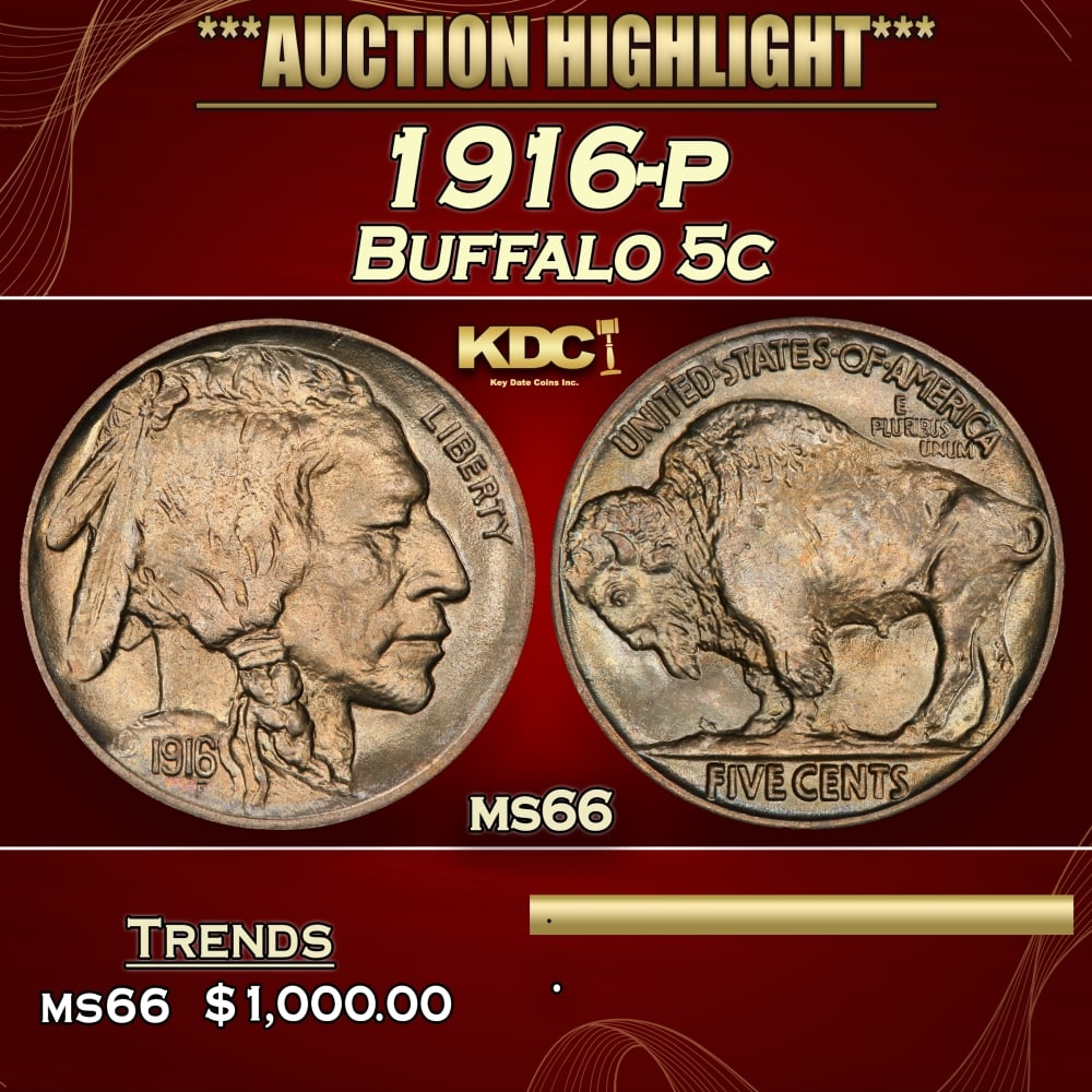 1916-p Buffalo Nickel 5c ms66 SEGS (1 of 4)