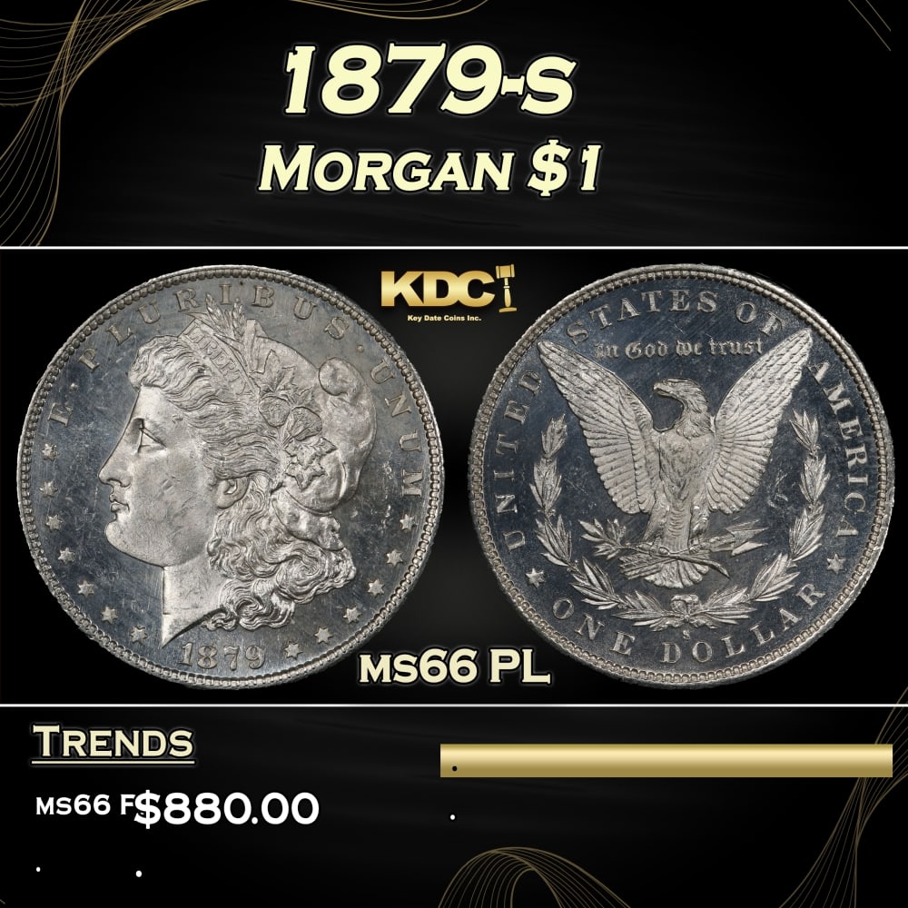 1879-s Morgan Dollar $1 Grades ms66 PL: 1879-s Morgan Dollar $1 Grades ms66 PL. 0 Historic precious metal trends is causing increased spot pricing by the day. On auctions with set openings, we are doing our best to have items priced at thei