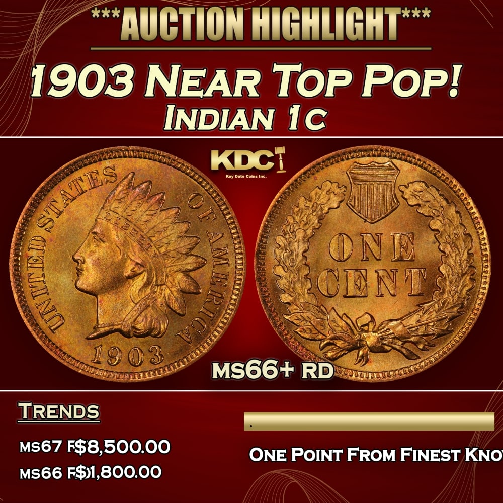 1903 Indian Cent Near Top Pop! 1c ms66+ rd SEGS (1 of 4)