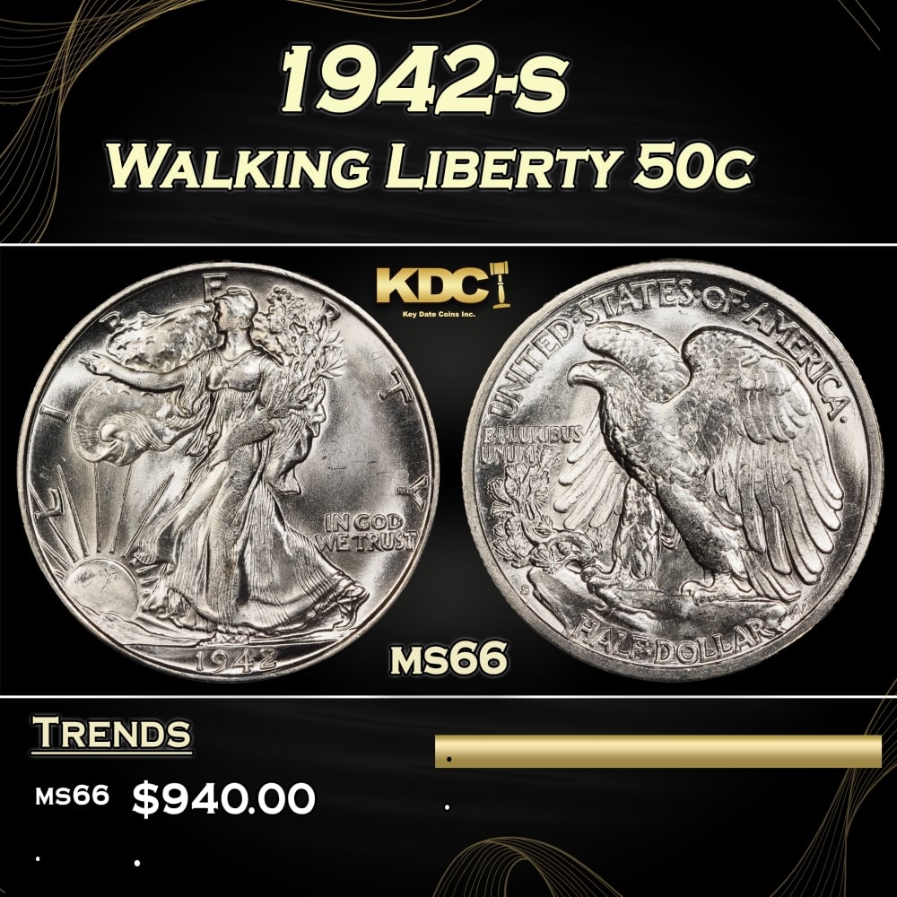 1942-s Walking Liberty Half Dollar 50c Grades ms66 (1 of 3)
