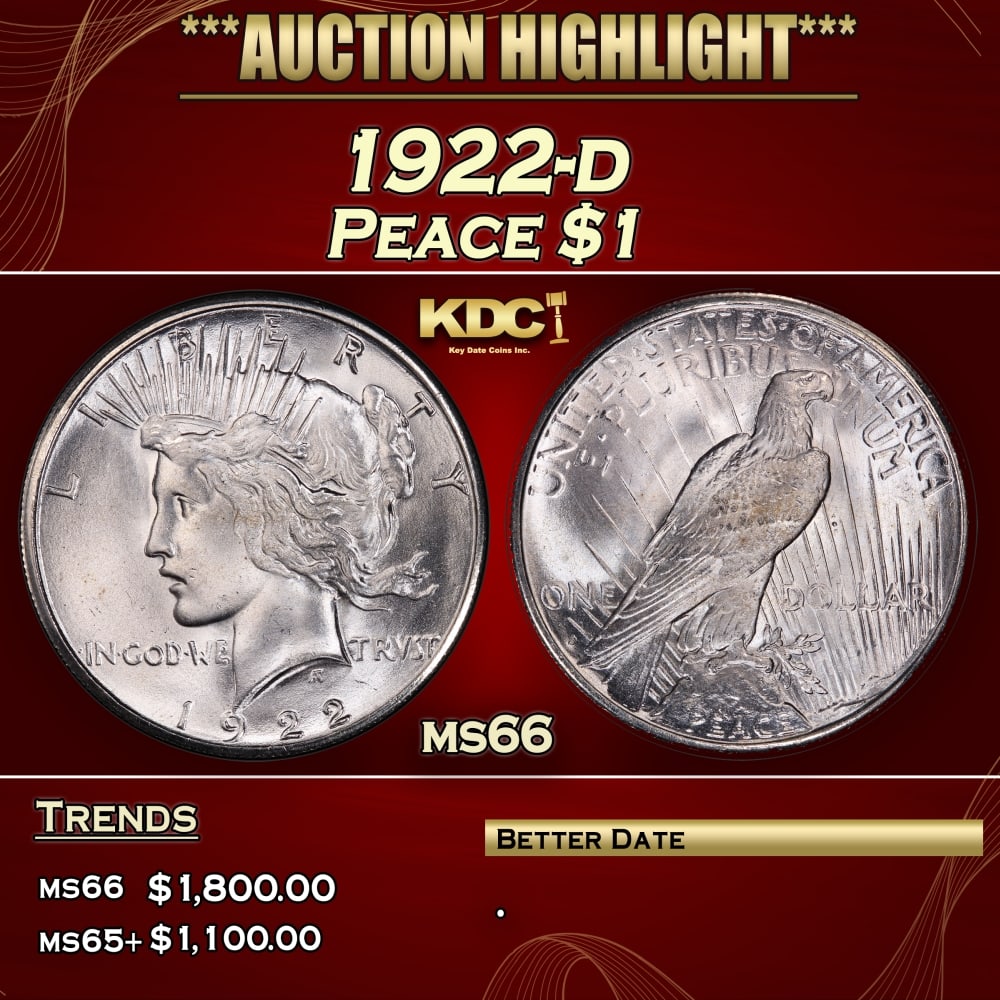 1922-d Peace Dollar $1 ms66 SEGS (1 of 4)