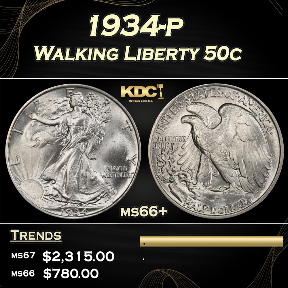1934-p Walking Liberty Half Dollar 50c ms66+ SEGS (1 of 4)