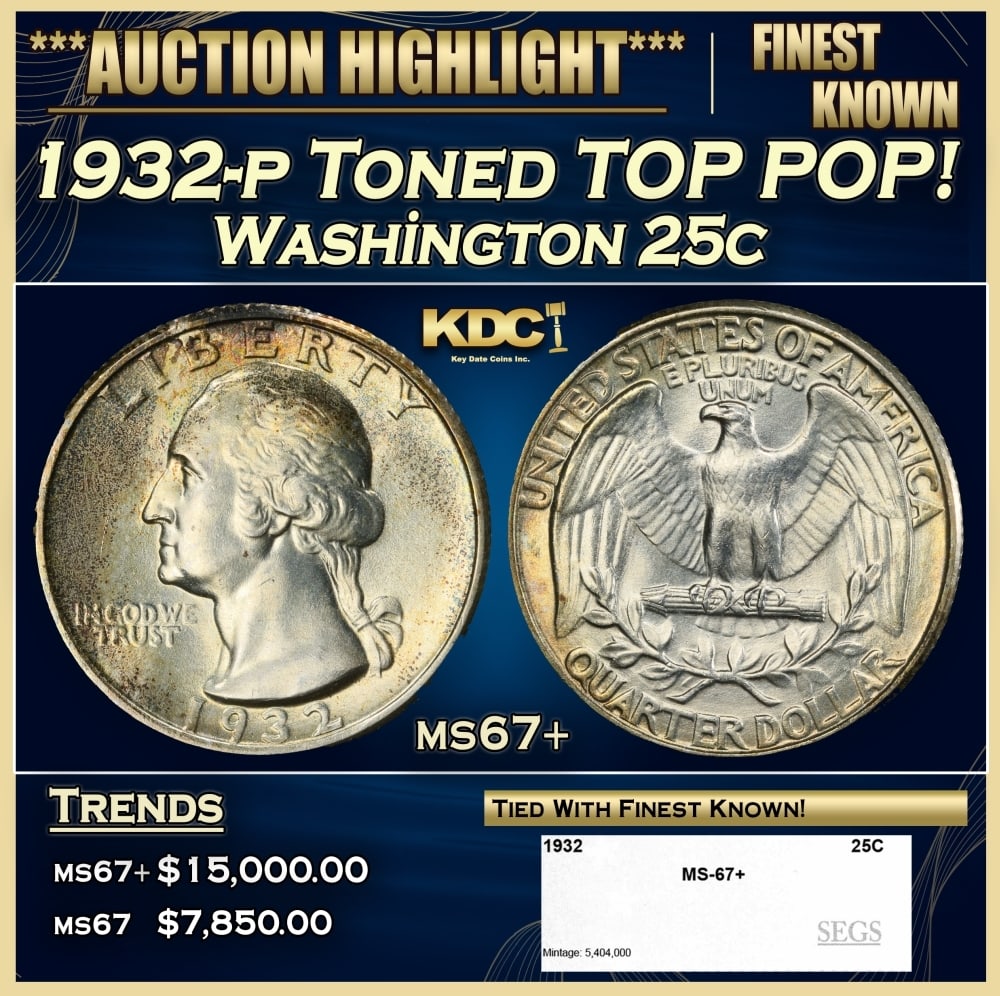 1932-p Washington Quarter Toned TOP POP! 25c ms67+ SEGS (1 of 4)