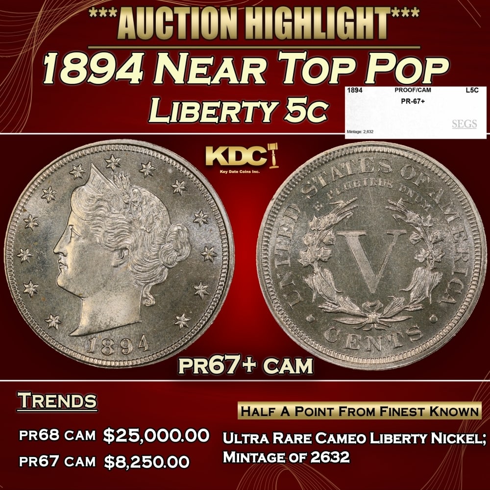 1894 Proof Liberty Nickel Near Top Pop 5c pr67+ cam SEGS (1 of 4)