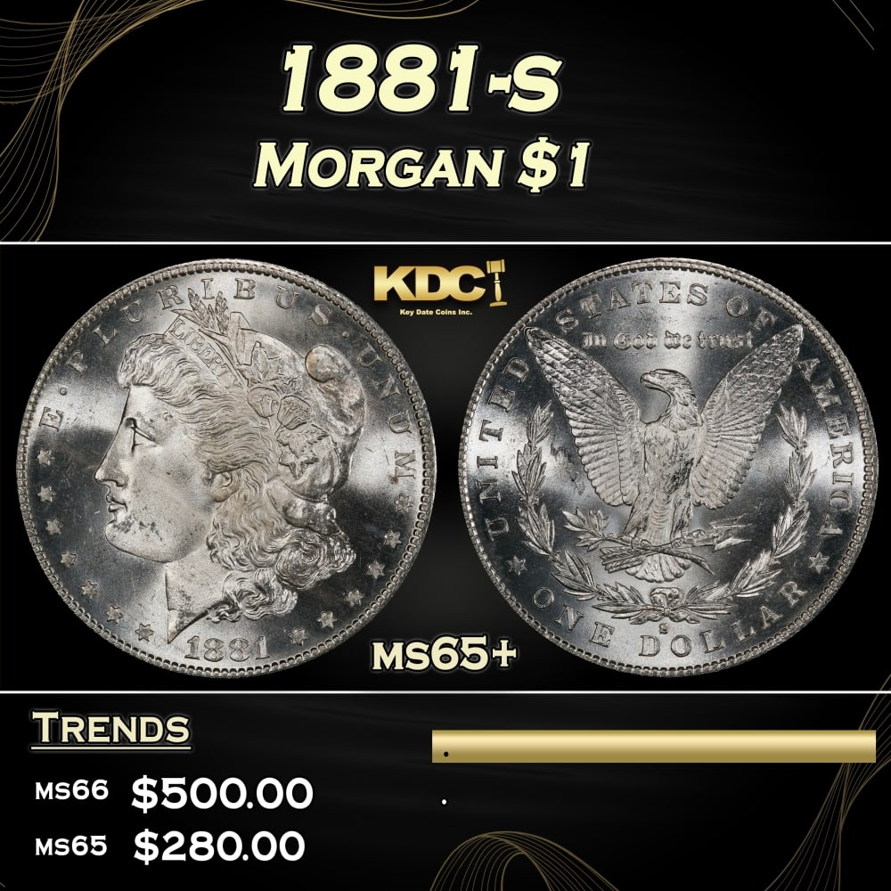 1881-s Morgan Dollar $1 Grades ms65+: 1881-s Morgan Dollar $1 Grades ms65+. 0 Historic precious metal trends is causing increased spot pricing by the day. On auctions with set openings, we are doing our best to have items priced at their