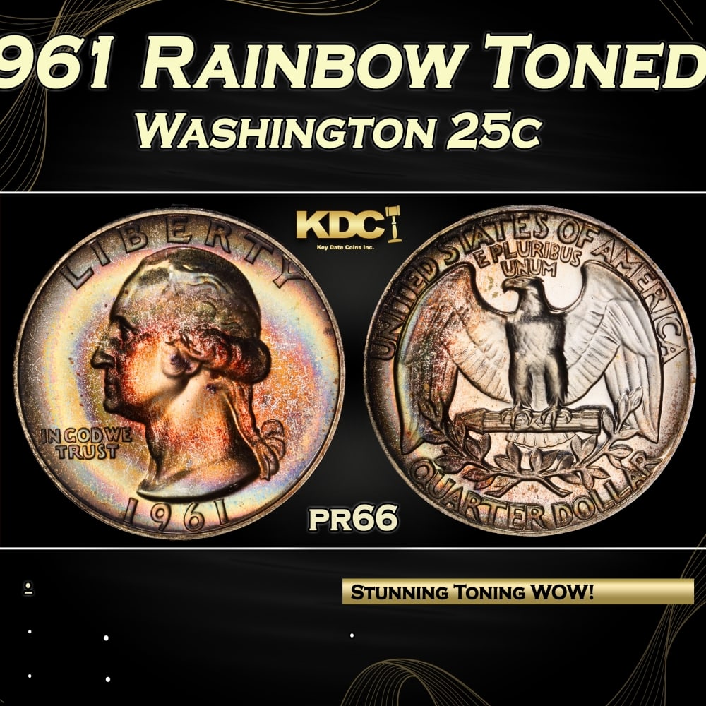 PCGS 1961 Proof Washington Quarter Rainbow Toned 25c pr66 PCGS (1 of 4)