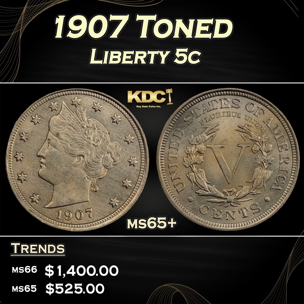 1907 Liberty Nickel Toned 5c Grades ms65+ (1 of 3)