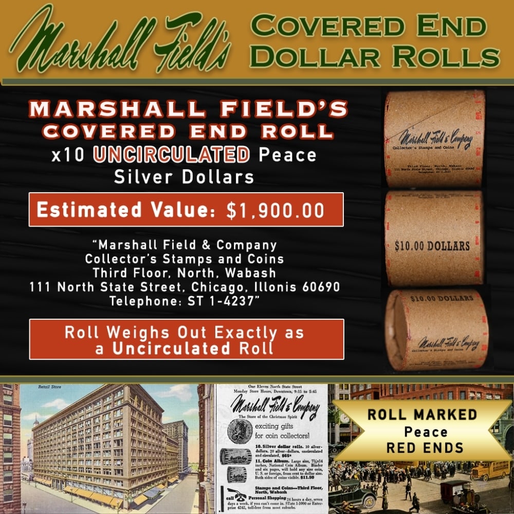 Rare Peace UNC MARSHALL FIELDS 10 $1 Roll RED Level (1 of 7)