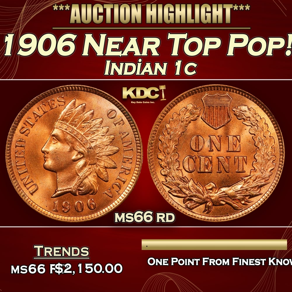 1906 Indian Cent Near Top Pop! 1c ms66 rd SEGS (1 of 4)