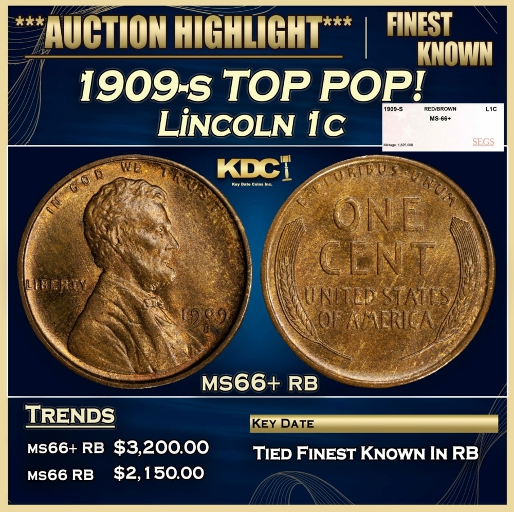 1909-s Lincoln Cent TOP POP! 1c ms66+ rb SEGS (1 of 4)
