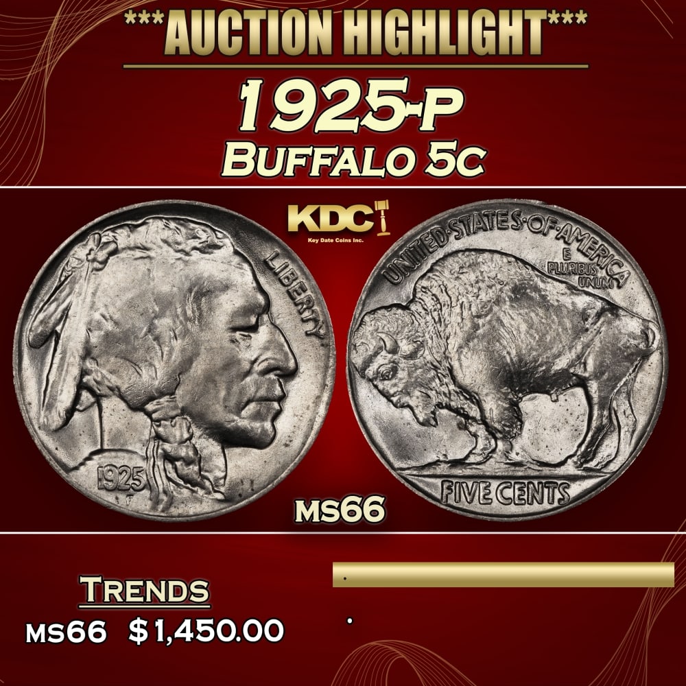 1925-p Buffalo Nickel 5c ms66 SEGS (1 of 4)