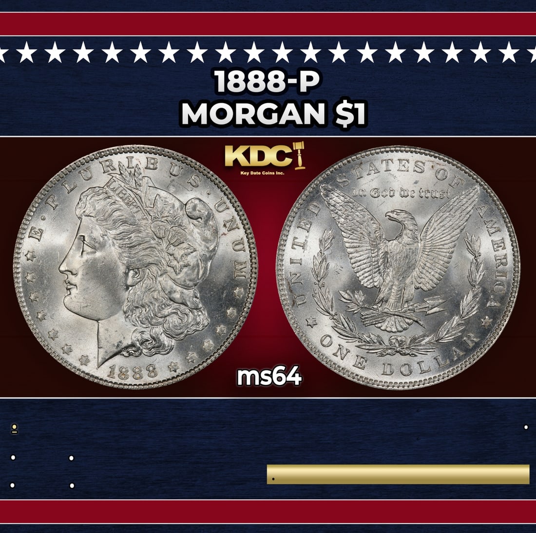 1888-p Morgan Dollar $1 Grades ms64: 1888-p Morgan Dollar $1 Grades ms64. Historic precious metal trends is causing increased spot pricing by the day. On auctions with set openings, we are doing our best to have items priced at their mar