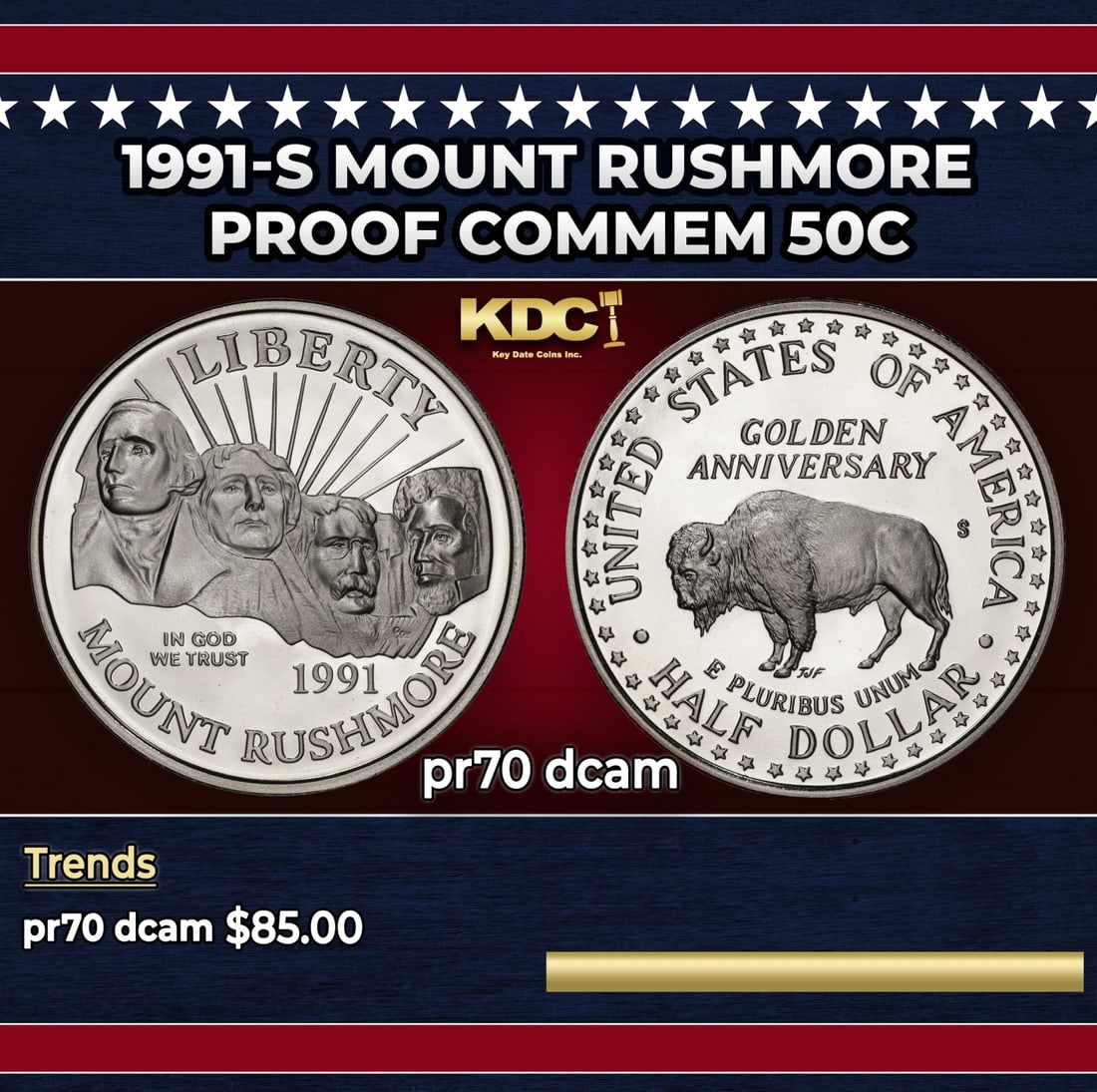 1991-s Mount Rushmore Proof Modern Commem Half Dollar 50c pr70 dcam SEGS: 1991-s Mount Rushmore Modern Commem Half Dollar 50c pr70 dcam SEGS. Historic precious metal trends is causing increased spot pricing by the day. On auctions with set openings, we are doing our best to