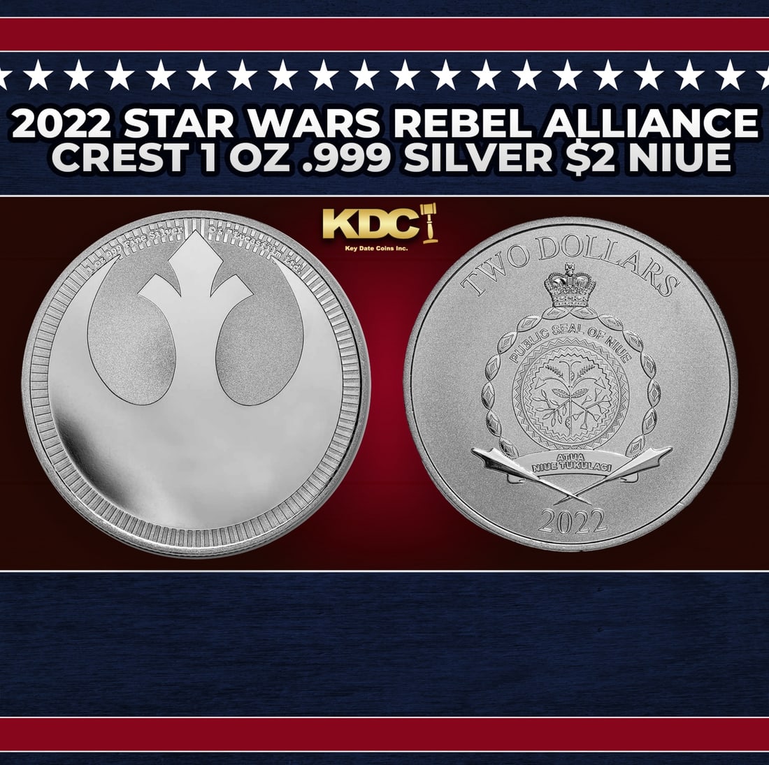 2022 Star Wars Rebel Alliance Crest 1 oz .999 Silver $2 Niue Round (1 of 3)