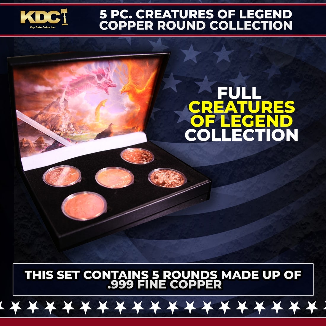 5 Copper Coin Creatures Of Legends Set 5oz Of Copper: 5 Copper Coin Creatures Of Legends Set 5oz Of Copper. Please Note All Backer Cards may have slight differences but will be very similar if not identical to the one in the photoHistoric precious metal