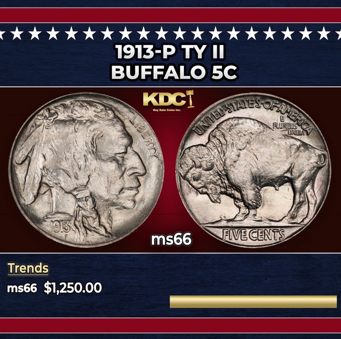 1913-p Ty II Buffalo Nickel 5c ms66 SEGS: 1913-p Ty II Buffalo Nickel 5c ms66 SEGS. Historic precious metal trends is causing increased spot pricing by the day. On auctions with set openings, we are doing our best to have items priced at thei