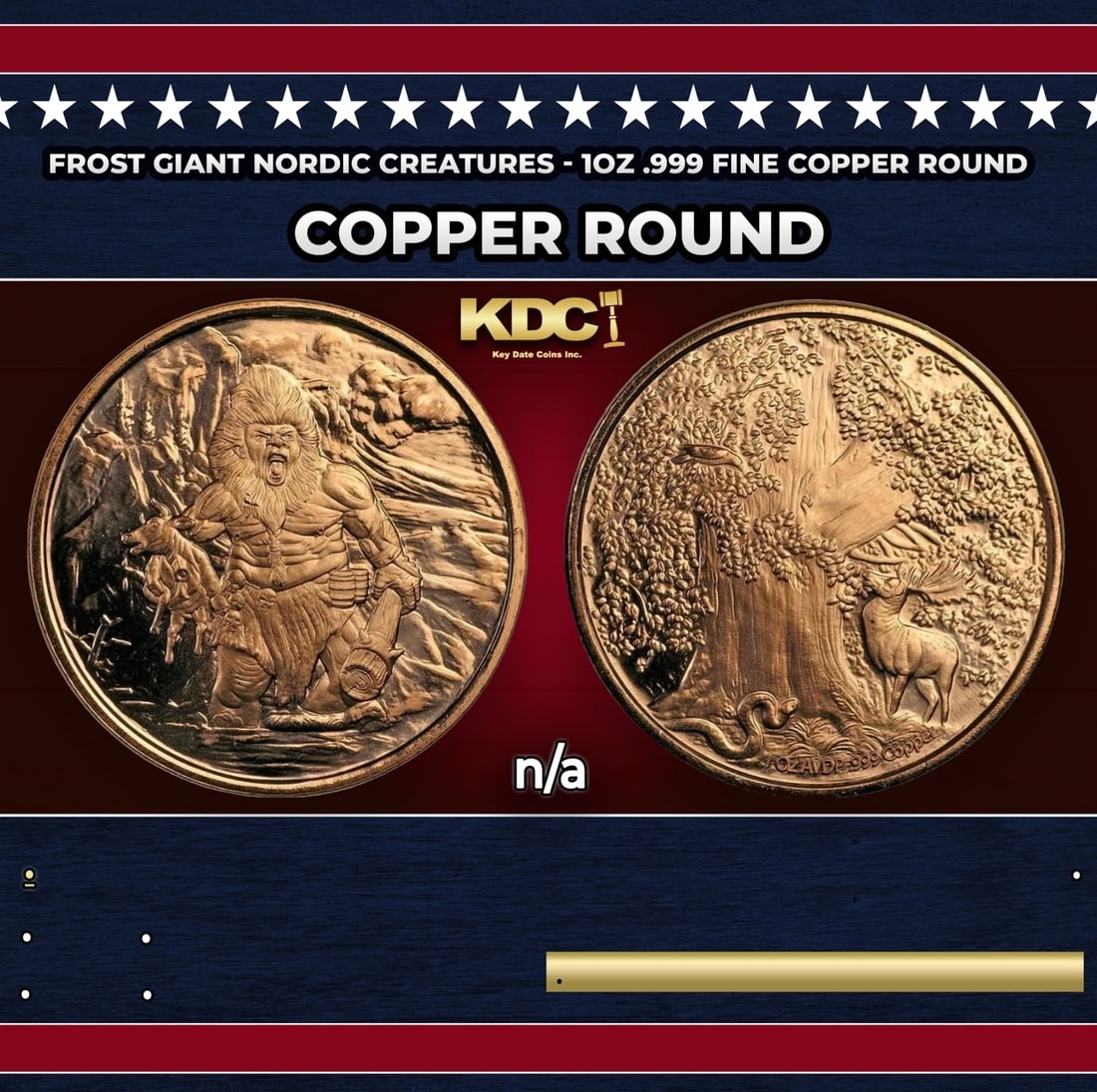 Frost Giant Nordic Creatures - 1oz .999 Fine Copper Round: Frost Giant Nordic Creatures - 1oz .999 Fine Copper Round. Historic precious metal trends is causing increased spot pricing by the day. On auctions with set openings, we are doing our best to have ite