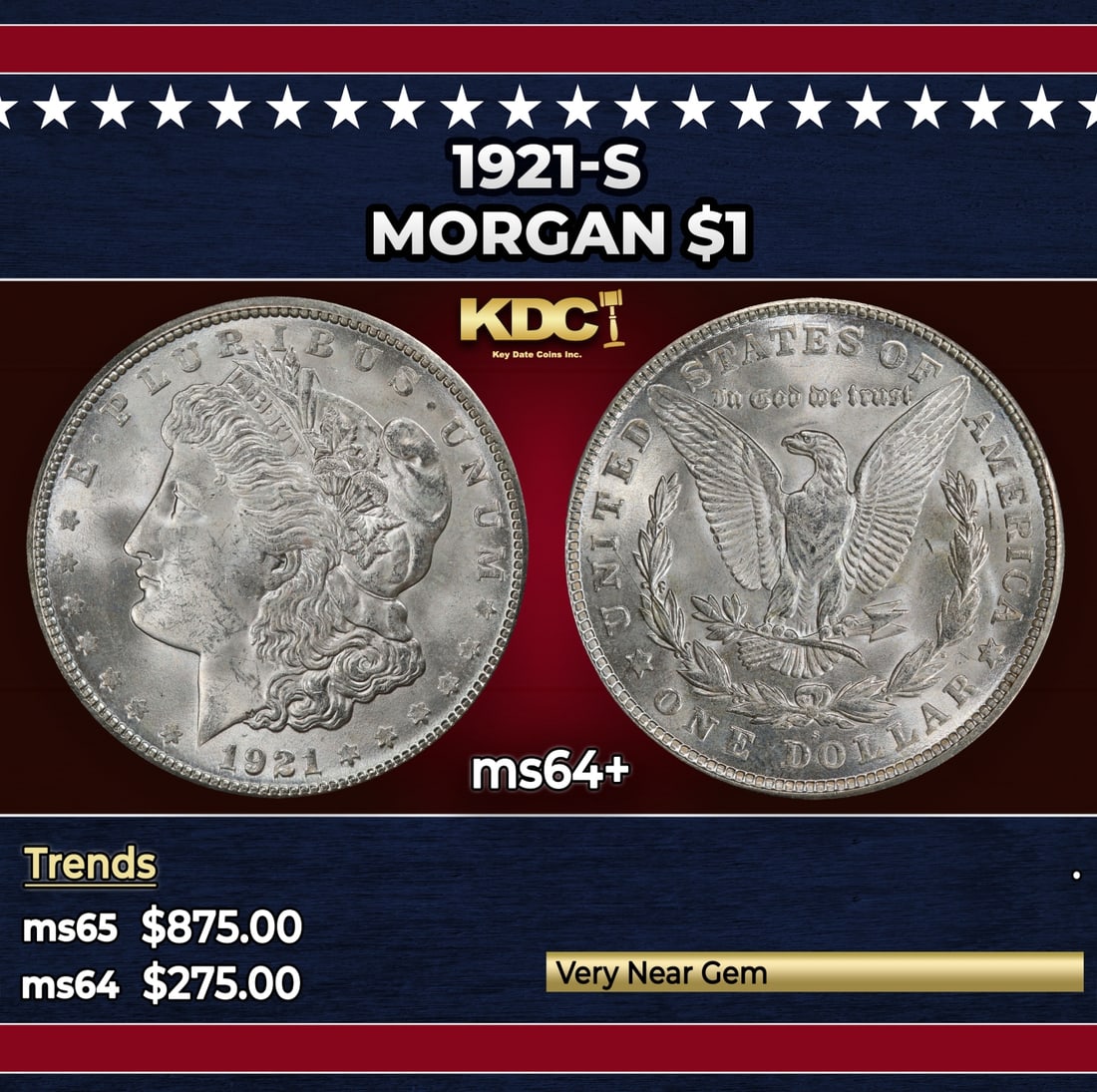 1921-s Morgan Dollar $1 Grades ms64+ (1 of 3)