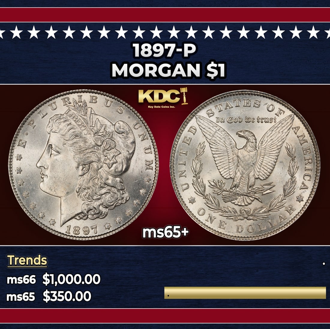 1897-p Morgan Dollar $1 Grades ms65+ (1 of 3)