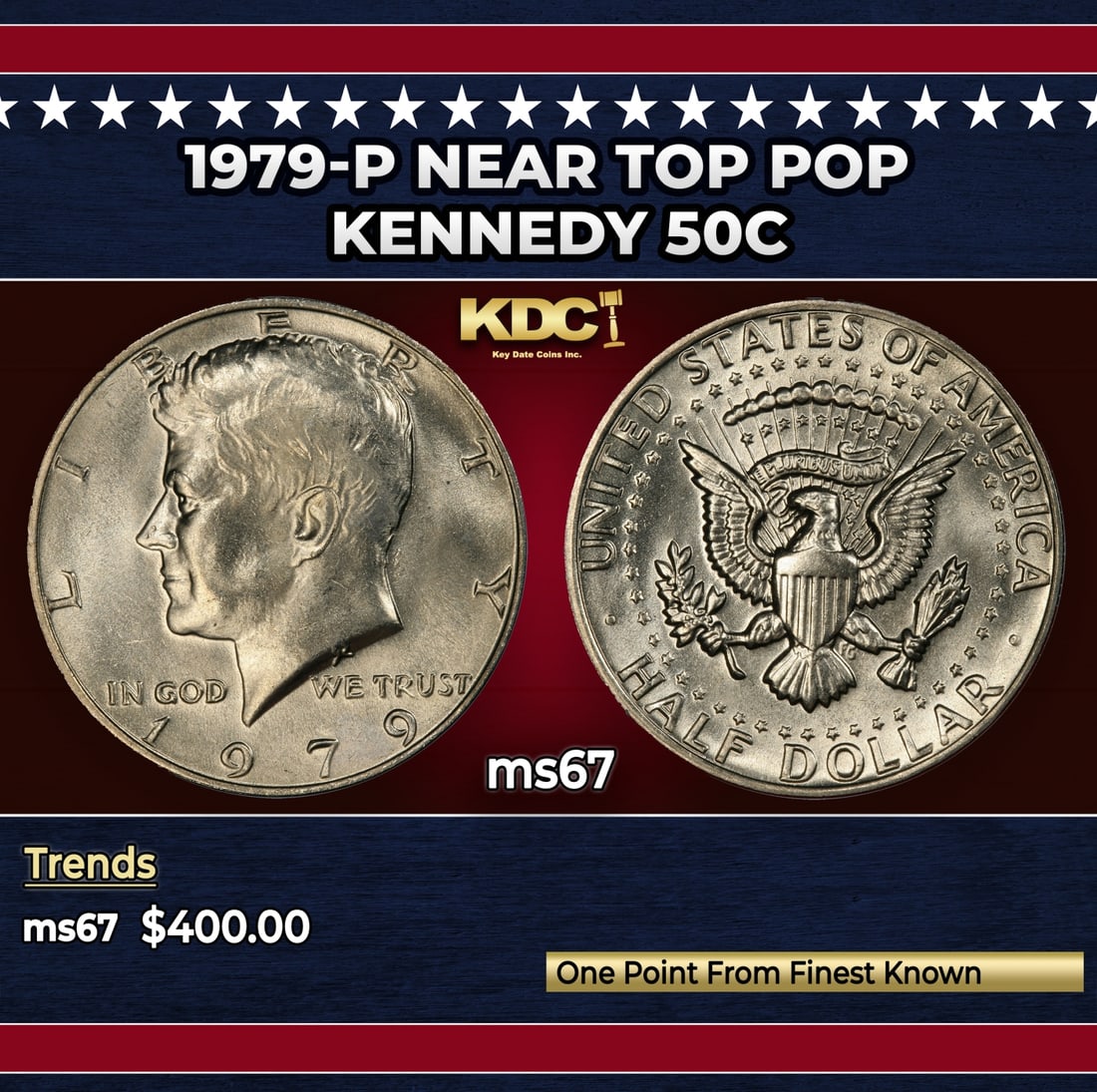 1979-p Kennedy Half Dollar Near Top Pop 50c ms67 SEGS: 1979-p Near Top Pop Kennedy Half Dollar 50c ms67 SEGS. Historic precious metal trends is causing increased spot pricing by the day. On auctions with set openings, we are doing our best to have items p