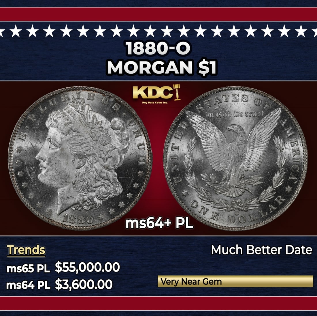 1880-o Morgan Dollar $1 ms64+ PL SEGS: 1880-o Morgan Dollar $1 ms64+ PL SEGS. The 1880-O is one of the great condition rarities in the entire series of Morgan dollars, being common up to and including MS 63 grade, with a preponderance of A
