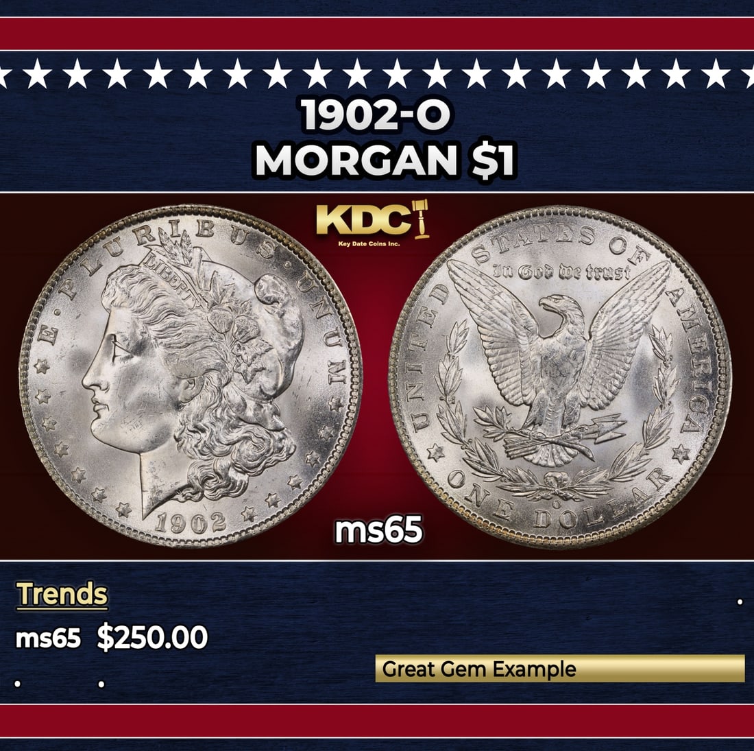 1902-o Morgan Dollar $1 Grades ms65: 1902-o Morgan Dollar $1 Grades ms65. Historic precious metal trends is causing increased spot pricing by the day. On auctions with set openings, we are doing our best to have items priced at their mar