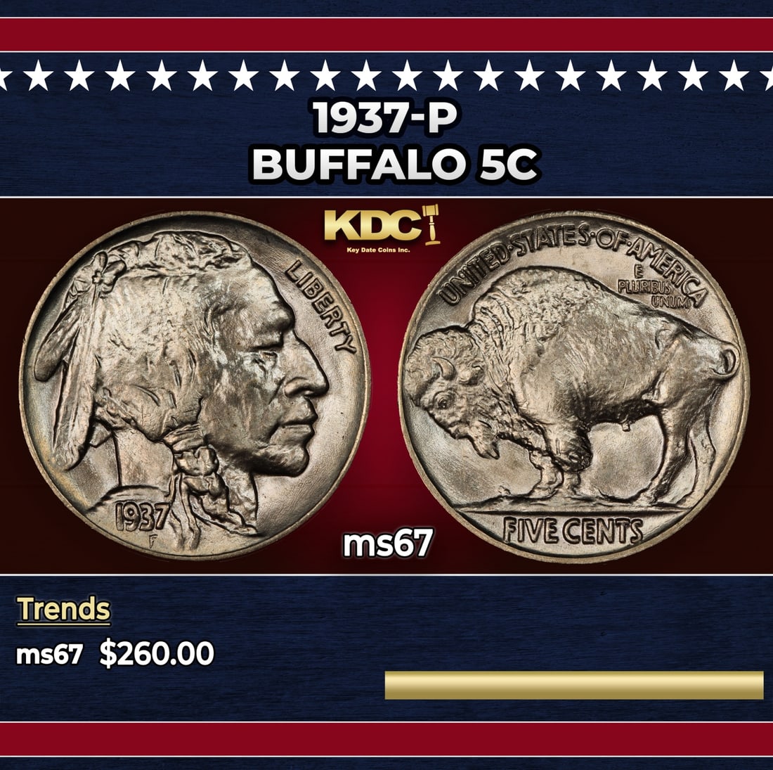 1937-p Buffalo Nickel 5c ms67 SEGS: 1937-p Buffalo Nickel 5c ms67 SEGS. Historic precious metal trends is causing increased spot pricing by the day. On auctions with set openings, we are doing our best to have items priced at their mark