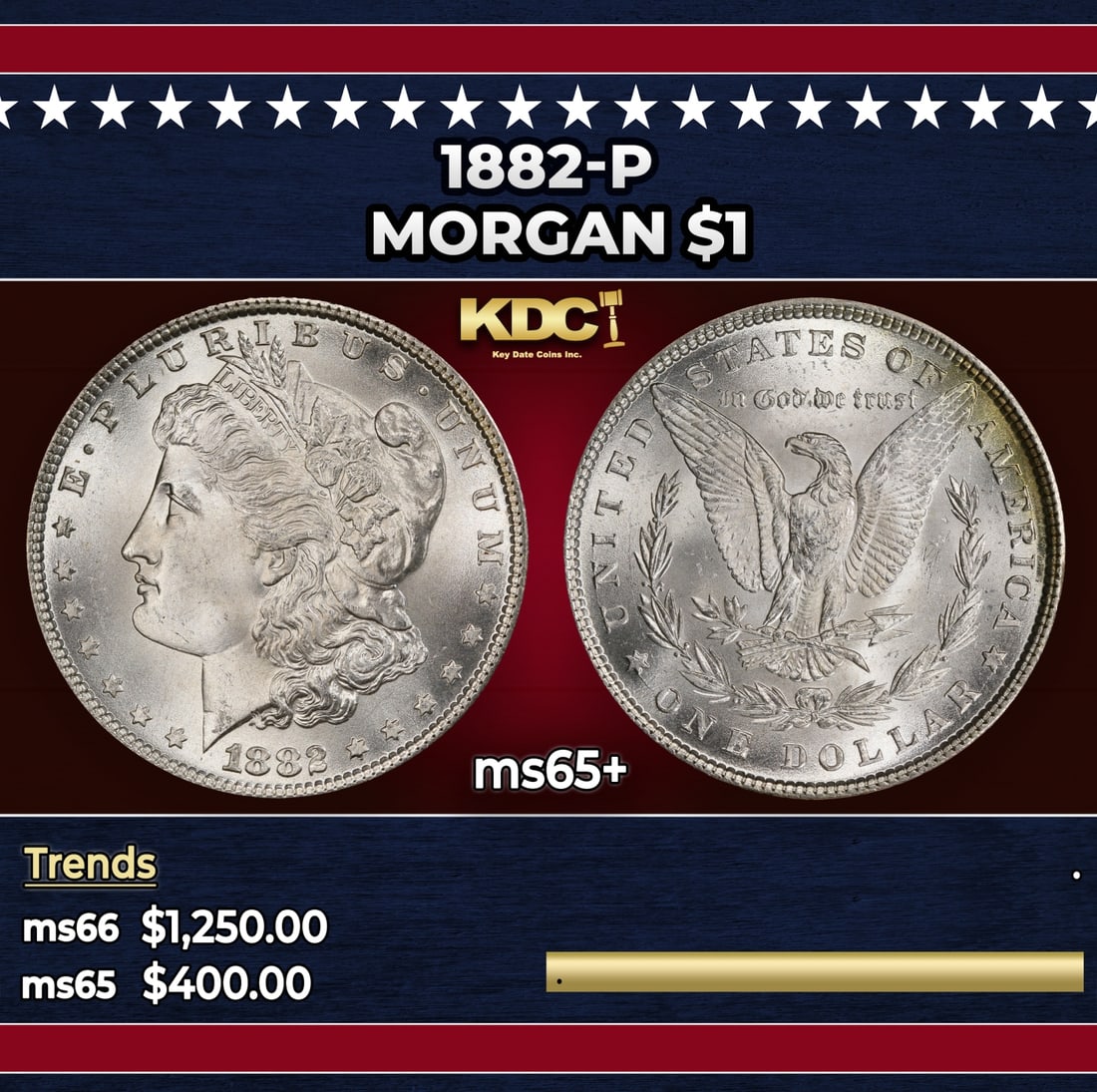 1882-p Morgan Dollar $1 Grades ms65+ (1 of 3)