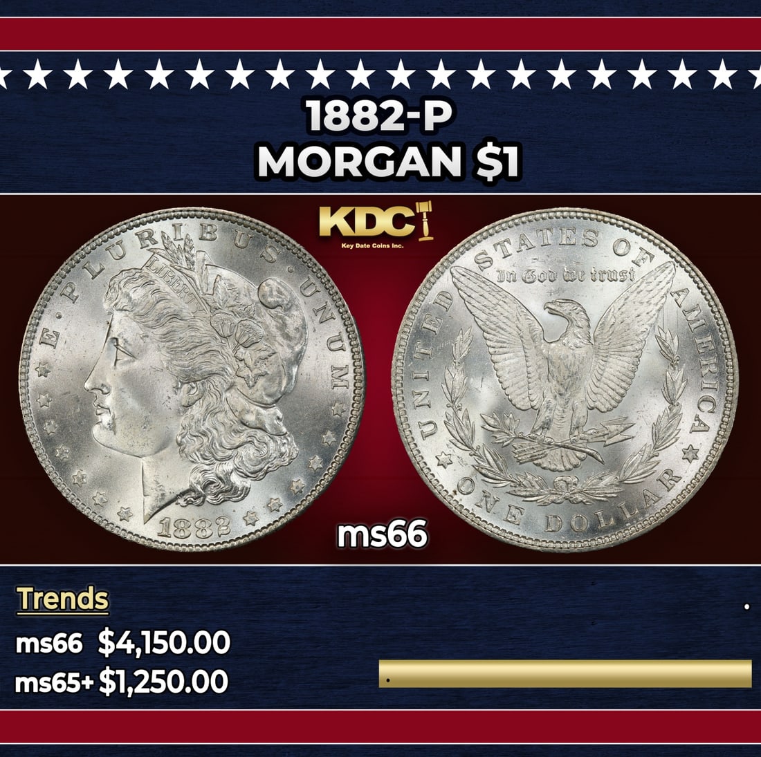 1882-p Morgan Dollar $1 ms66 SEGS: 1882-p Morgan Dollar $1 ms66 SEGS. Historic precious metal trends is causing increased spot pricing by the day. On auctions with set openings, we are doing our best to have items priced at their marke