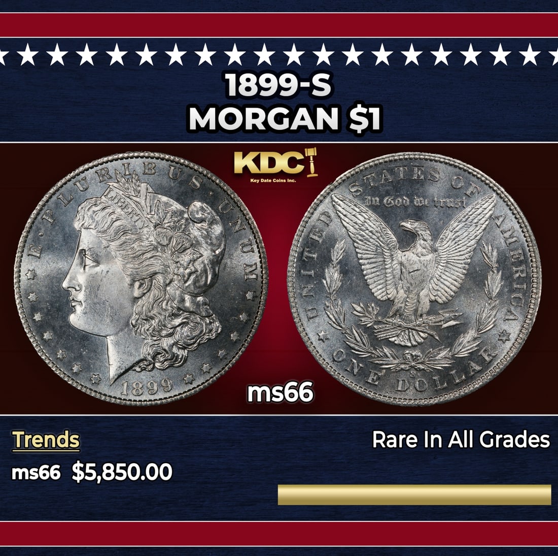 1899-s Morgan Dollar $1 ms66 SEGS: 1899-s Morgan Dollar $1 ms66 SEGS. Historic precious metal trends is causing increased spot pricing by the day. On auctions with set openings, we are doing our best to have items priced at their marke