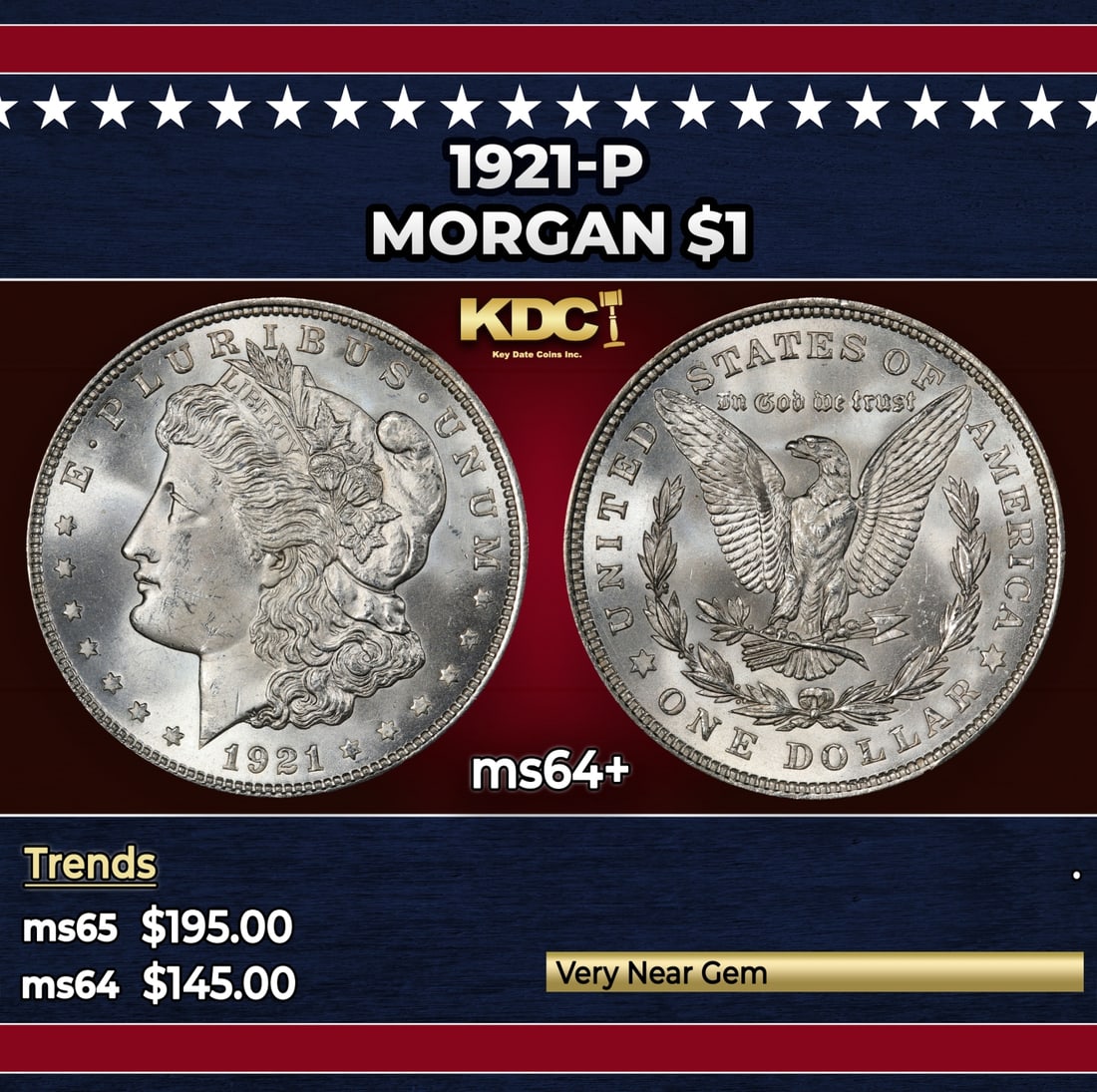 1921-p Morgan Dollar $1 Grades ms64+ (1 of 3)