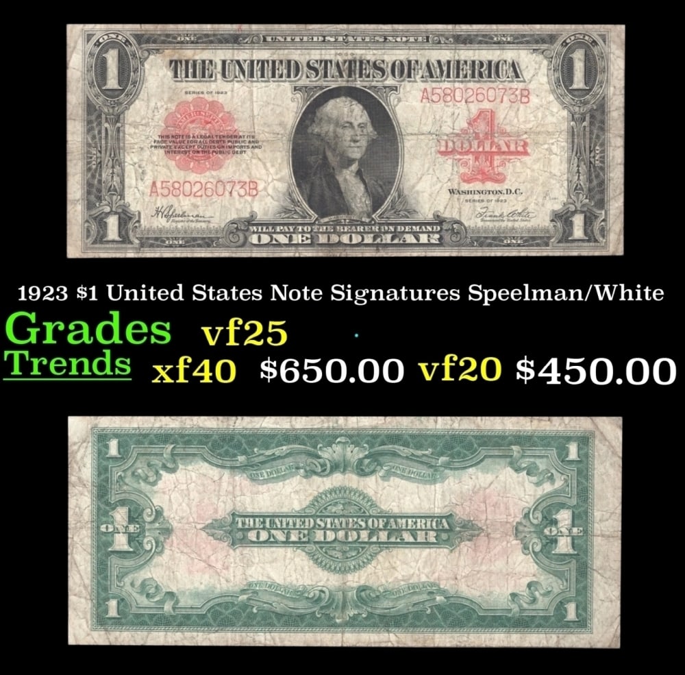 1923 Speelman/White $1 United States Note Grades vf+ (1 of 3)