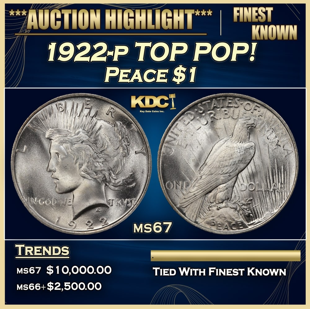 1922-p Peace Dollar TOP POP! $1 ms67 SEGS: 1922-p TOP POP! Peace Dollar $1 ms67 SEGS. 0