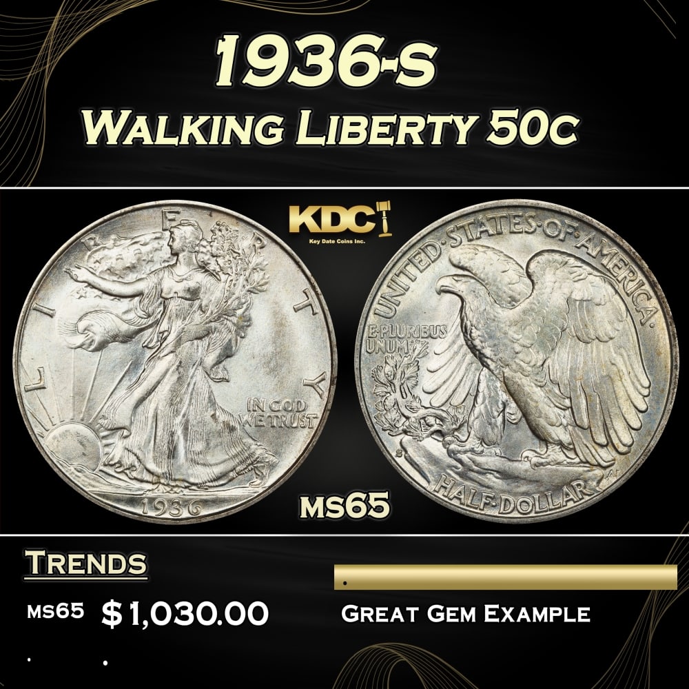 1936-s Walking Liberty Half Dollar 50c Grades ms65 (1 of 3)