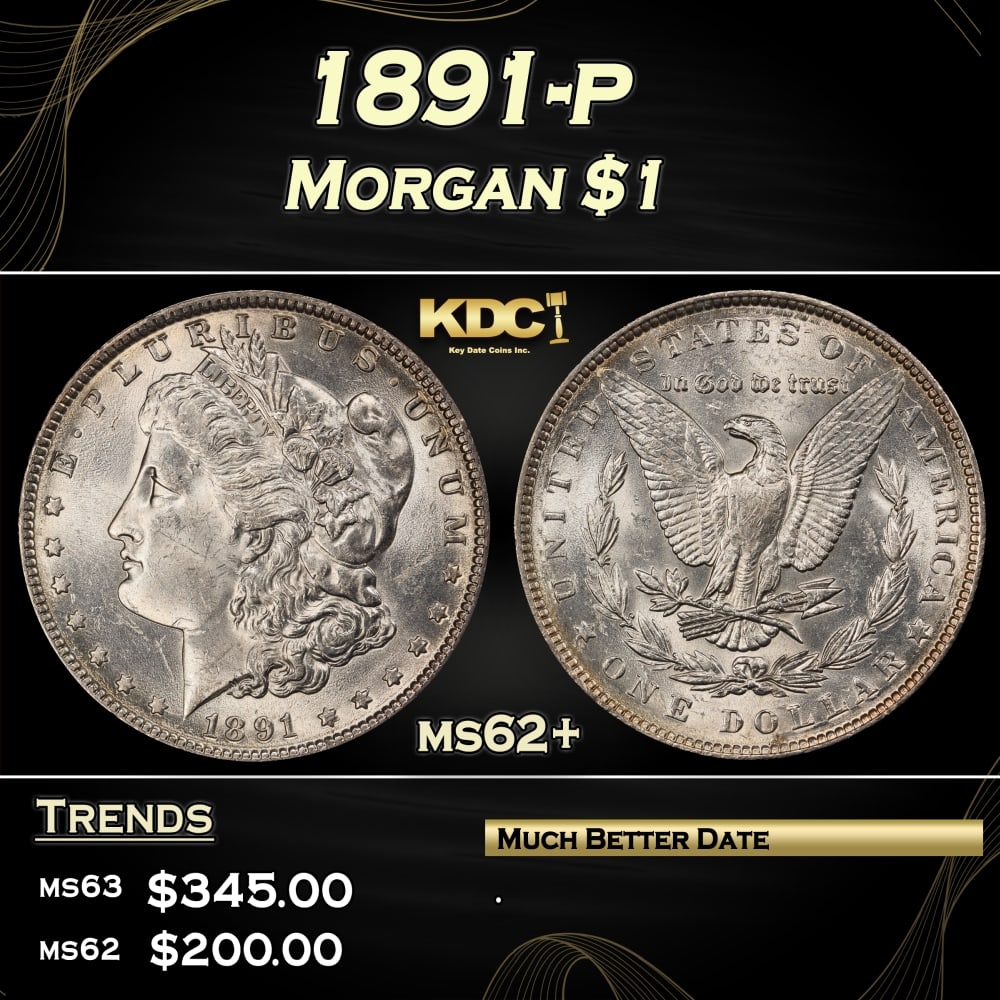 1891-p Morgan Dollar $1 Grades ms62+ (1 of 3)