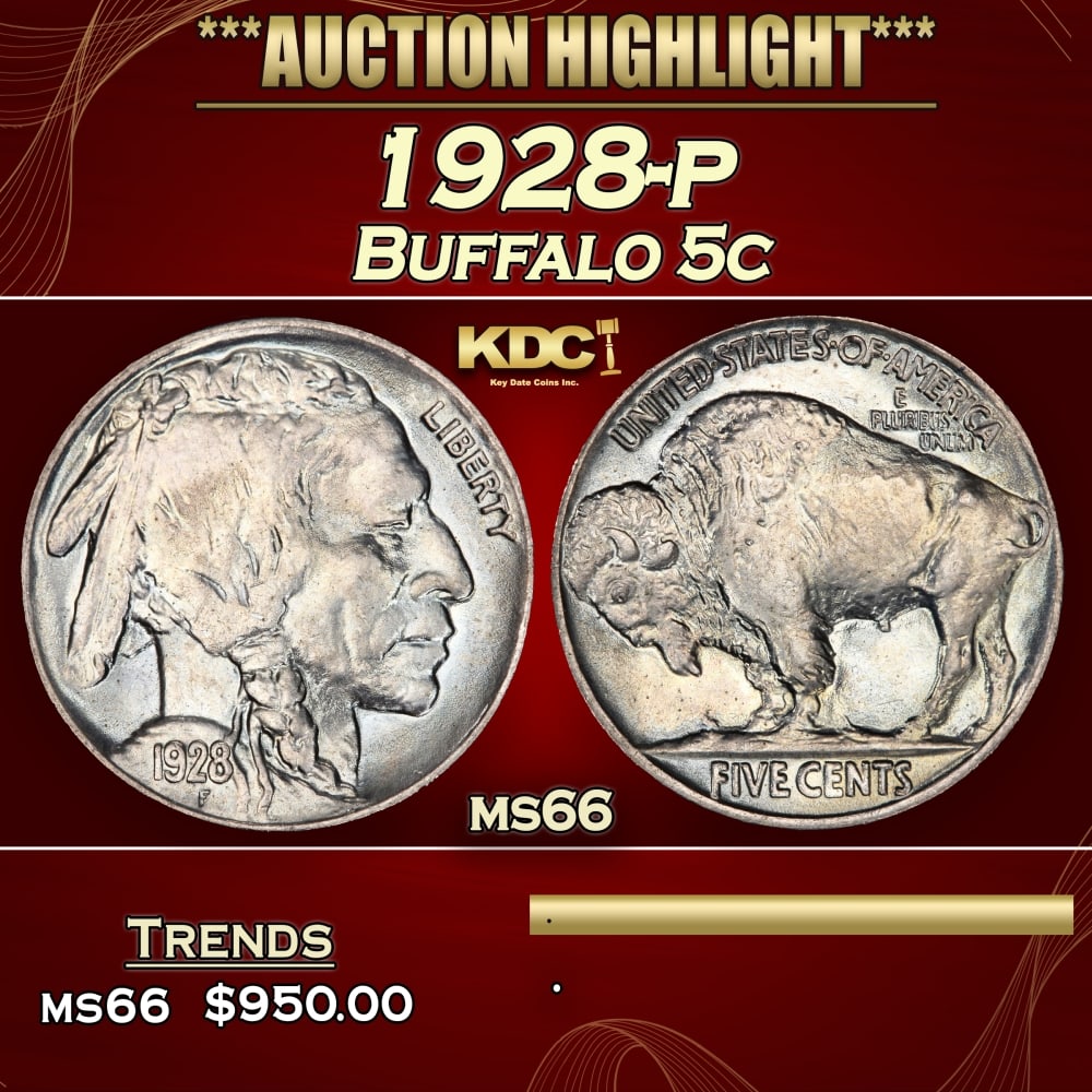1928-p Buffalo Nickel 5c Grades ms66 (1 of 3)