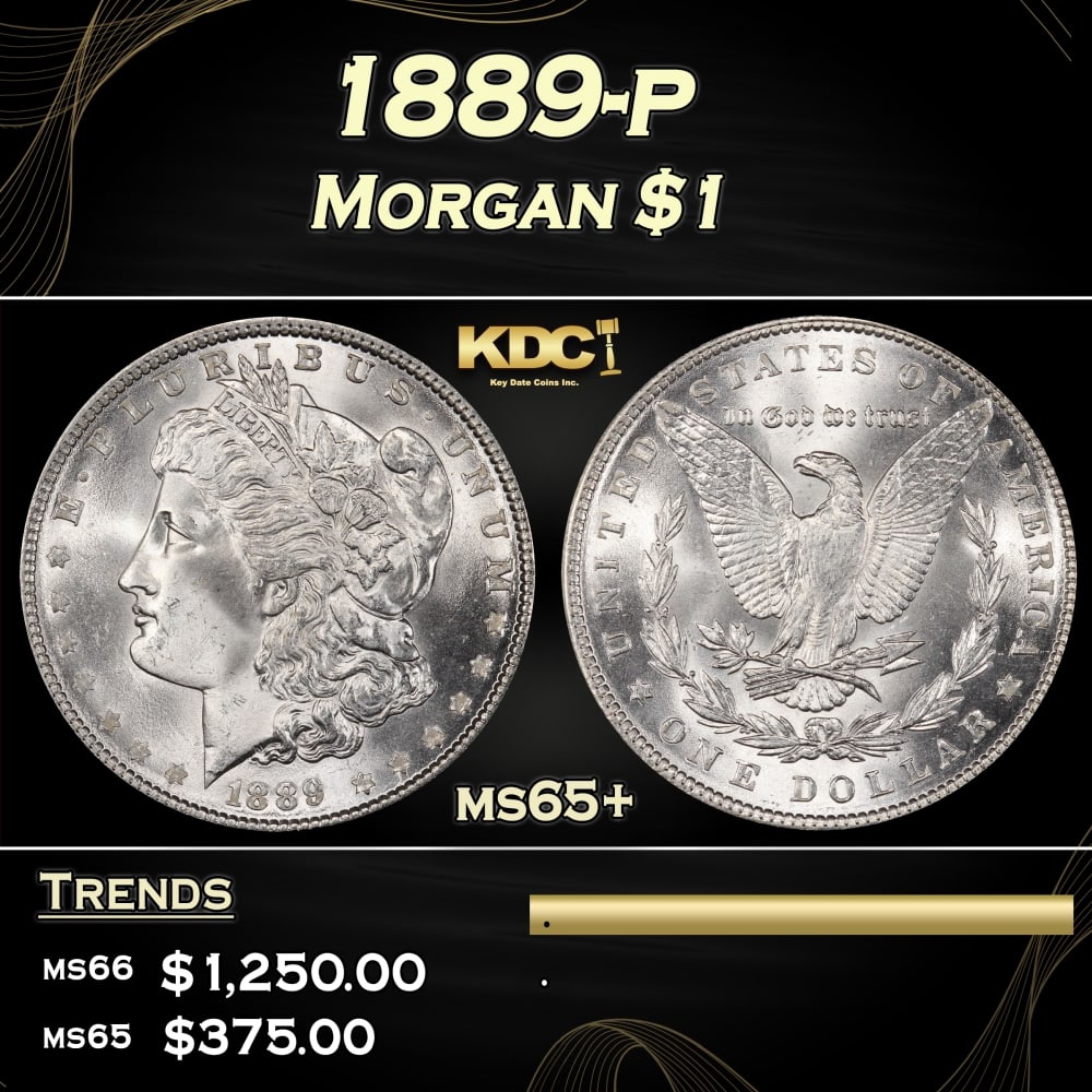 1889-p Morgan Dollar $1 Grades ms65+ (1 of 3)