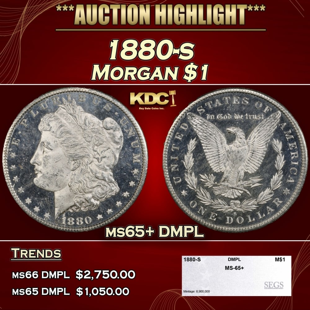 1880-s Morgan Dollar $1 ms65+ DMPL SEGS: 1880-s Morgan Dollar $1 ms65+ DMPL SEGS. 0