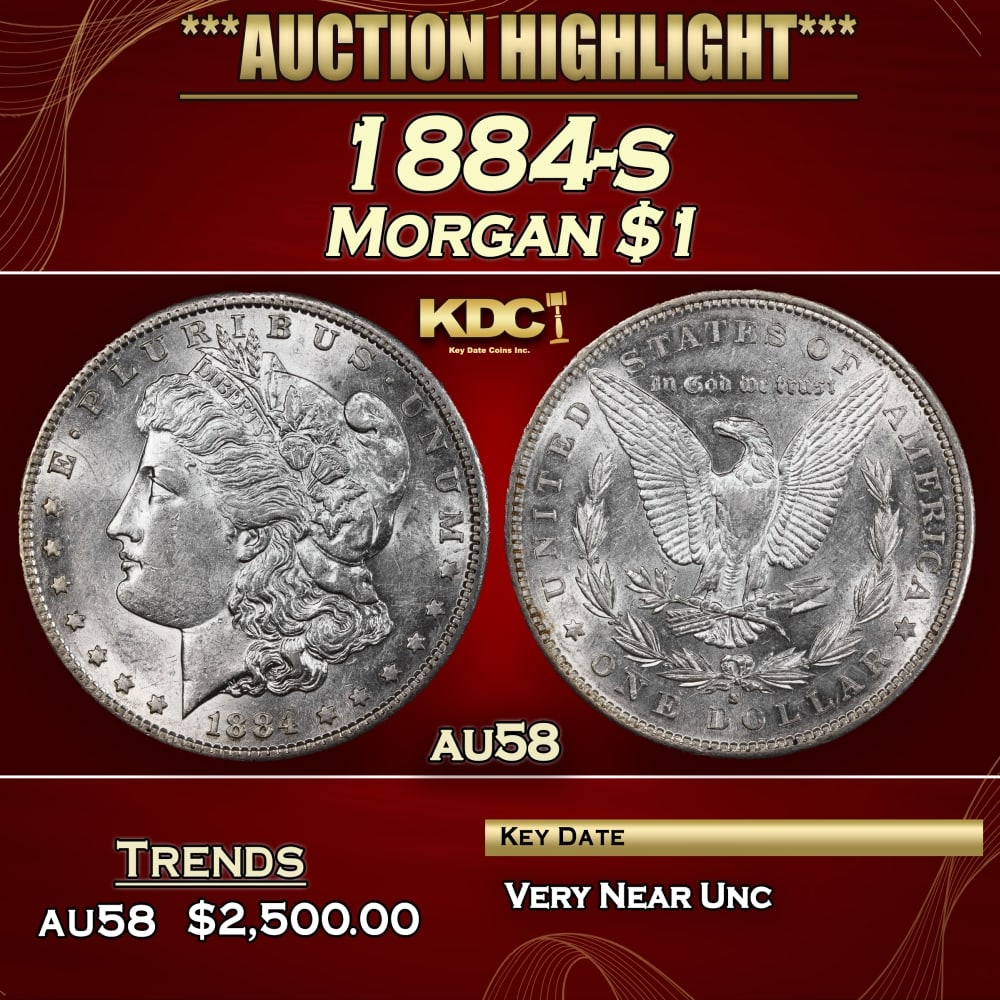 1884-s Morgan Dollar $1 au58 SEGS: 1884-s Morgan Dollar $1 au58 SEGS. 0