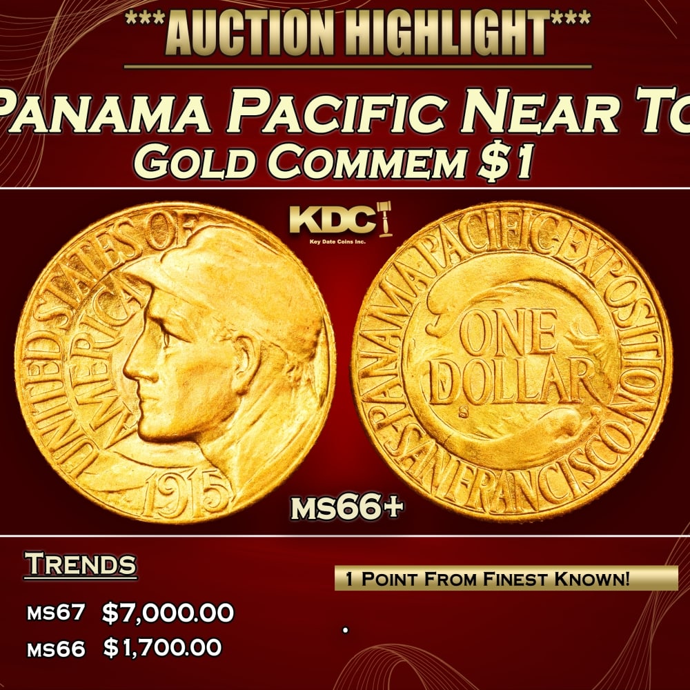 1915-s Panama Pacific Gold Commem Dollar Near Top Pop! 1 ms66+ SEGS: 1915-s Panama Pacific Near Top Pop! Gold Commem Dollar 1 ms66+ SEGS.