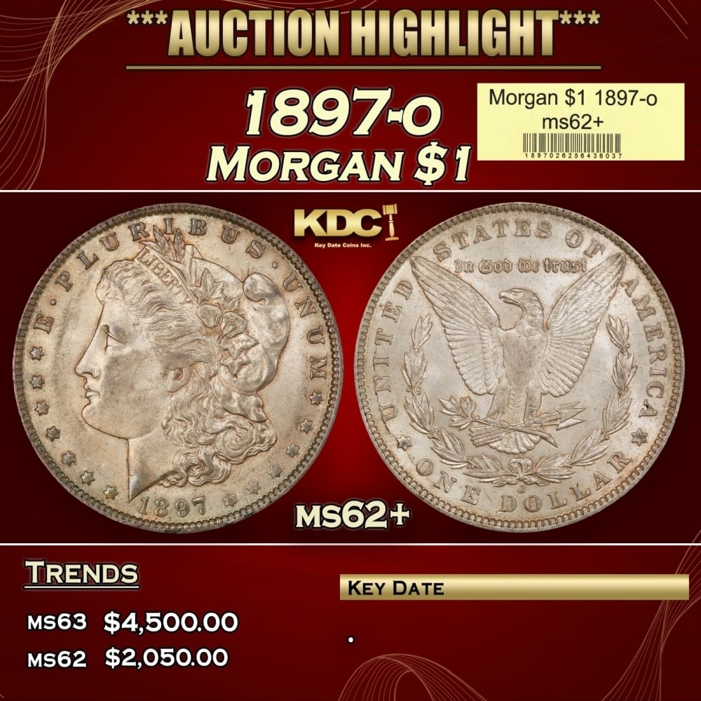 1897-o Morgan Dollar $1 ms62+ USCG: 1897-o Morgan Dollar $1 ms62+ USCG. 0