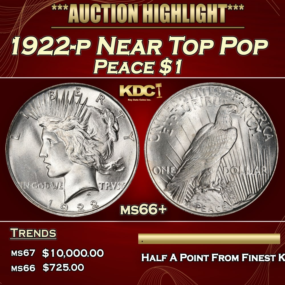 1922-p Peace Dollar Near Top Pop $1 ms66+ SEGS: 1922-p Near Top Pop Peace Dollar $1 ms66+ SEGS. 0