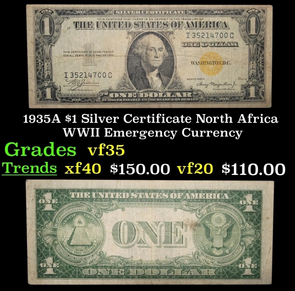 1935A $1 Silver Certificate North Africa WWII Emergency Currency Grades vf++: 1935A $1 Silver Certificate North Africa WWII Emergency Currency Grades vf++.