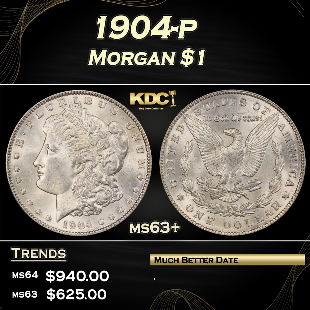 1904-p Morgan Dollar $1 Grades ms63+ (1 of 3)
