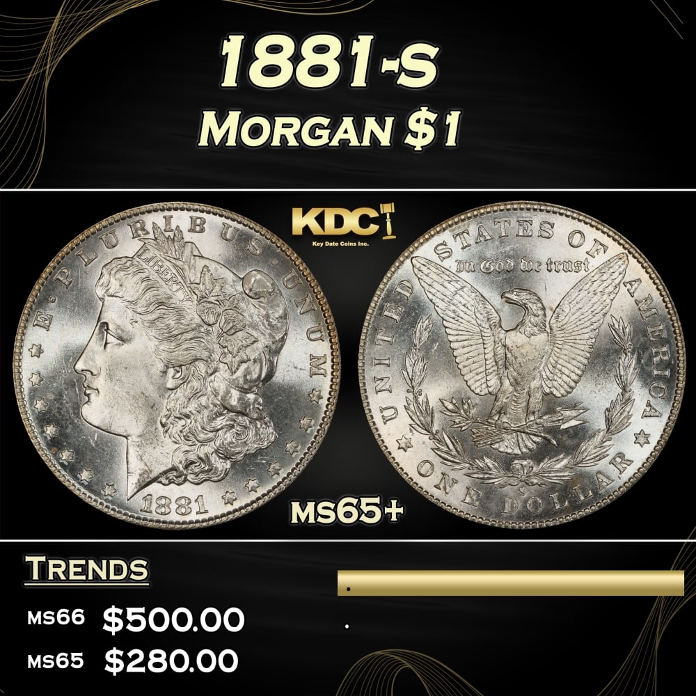 1881-s Morgan Dollar $1 Grades ms65+ (1 of 3)