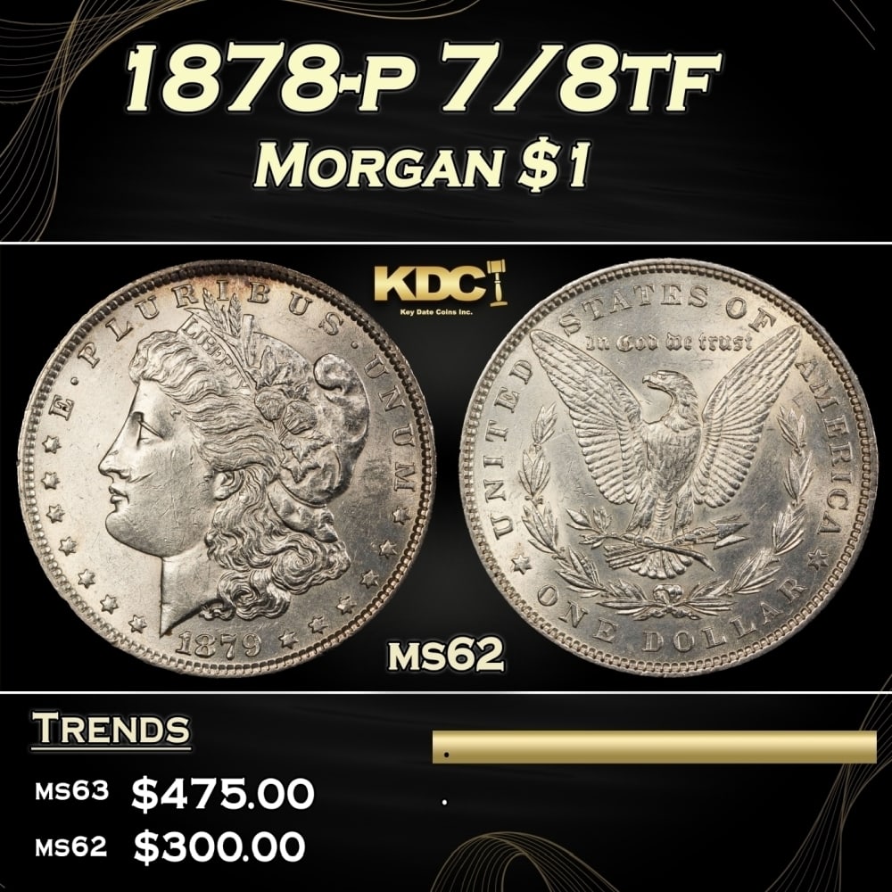 1878-p 7/8tf Morgan Dollar $1 Grades ms62: 1878-p 7/8tf Morgan Dollar $1 Grades ms62. 0