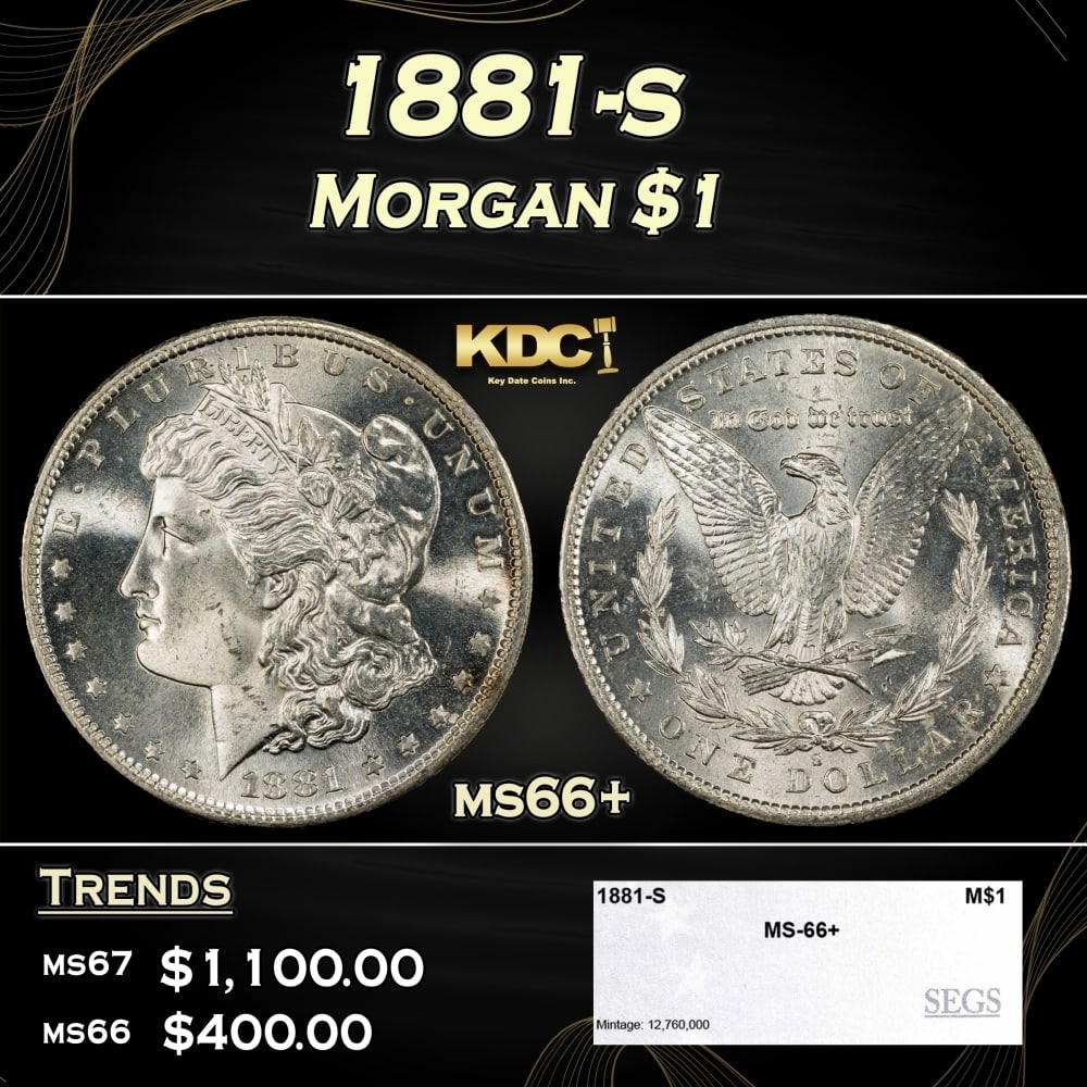 1881-s Morgan Dollar $1 ms66+ SEGS: 1881-s Morgan Dollar $1 ms66+ SEGS. 0