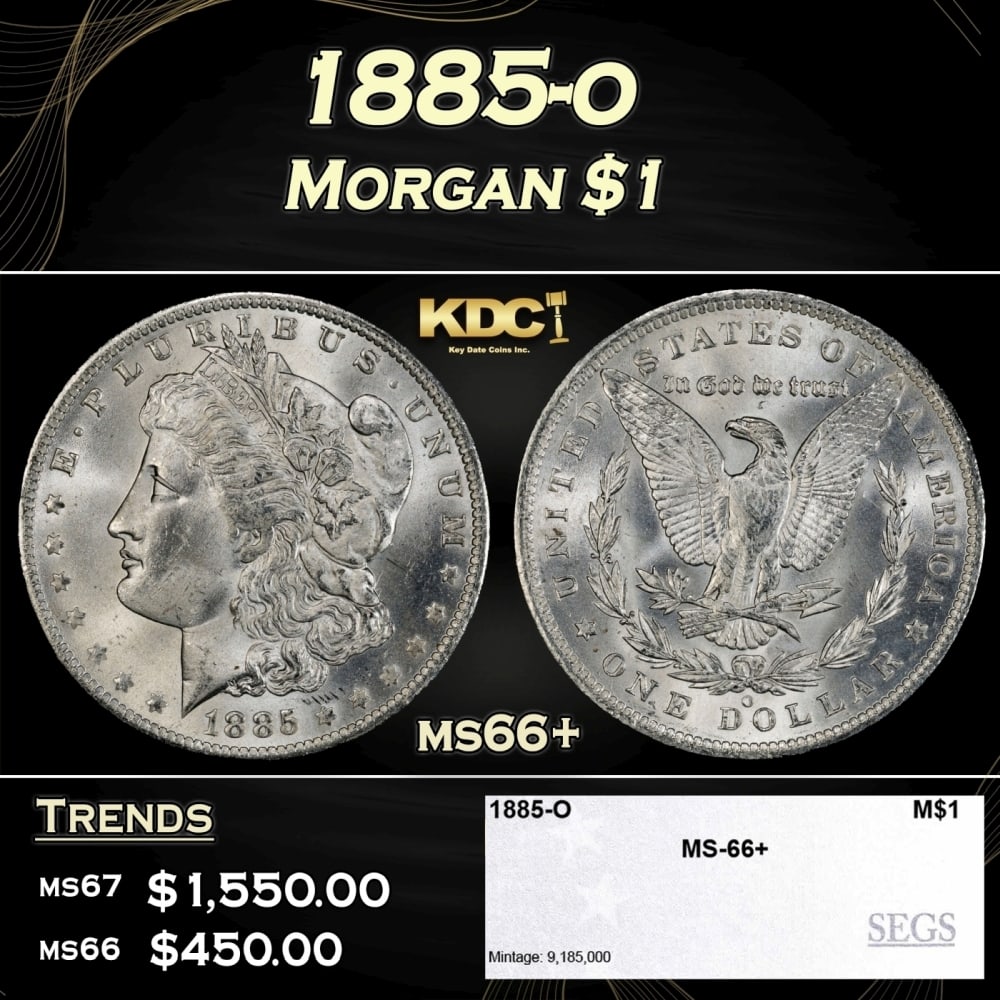 1885-o Morgan Dollar $1 ms66+ SEGS: 1885-o Morgan Dollar $1 ms66+ SEGS. 0